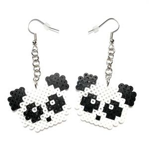 Handmade Mini Perler Bead Black/White Panda Earrings. New
